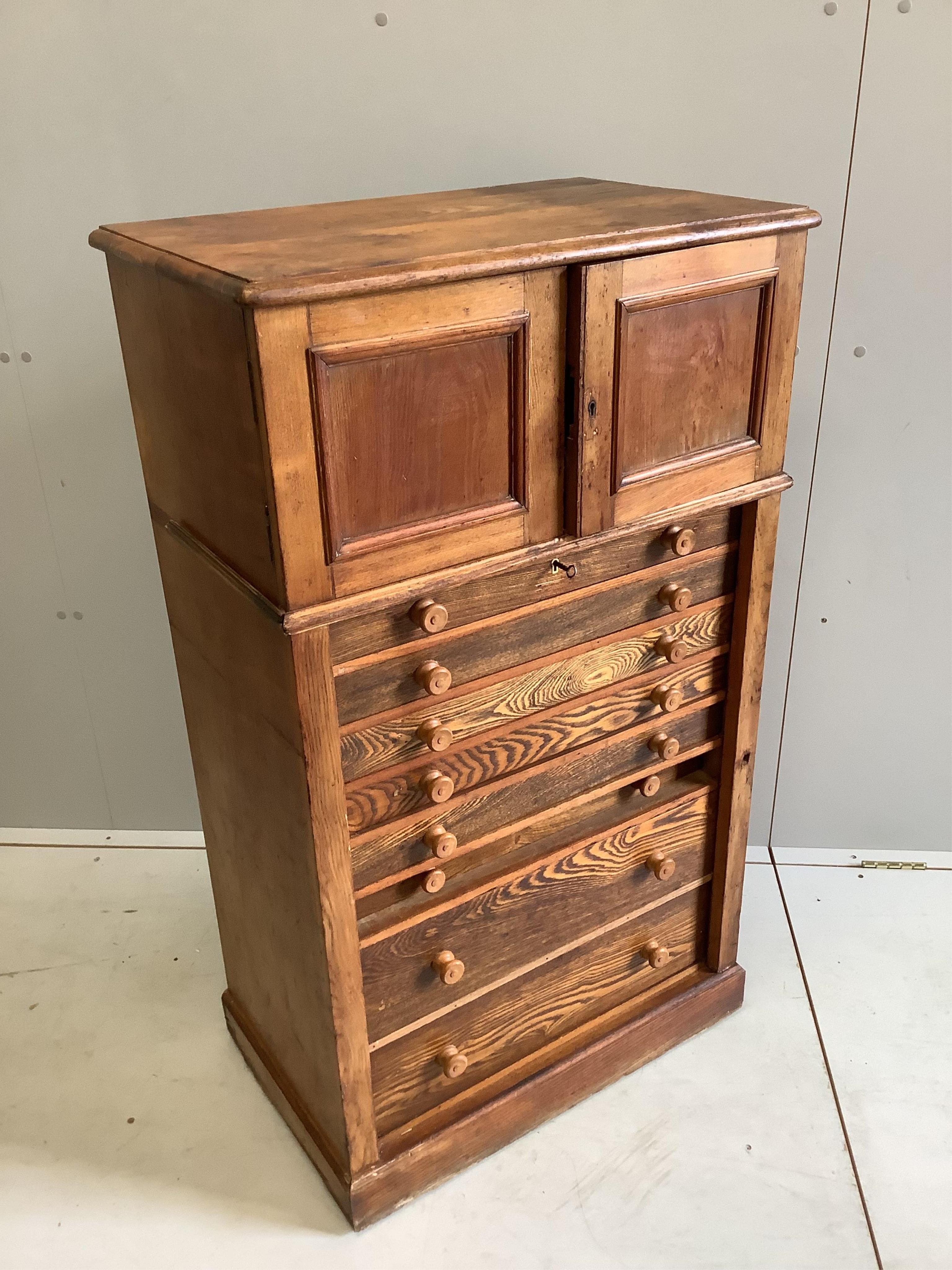 A Victorian style ash collector's chest, width 66cm, depth 40cm, height 113cm. Condition - fair